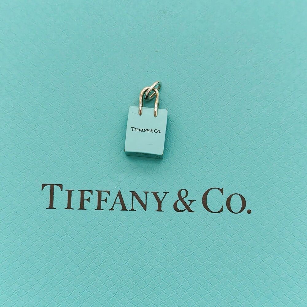 Tiffany & Co. Blue Enamel Sterling Silver Shopping Bag Charm Pendant